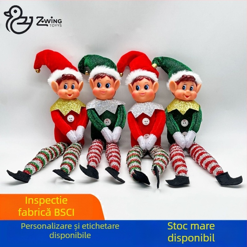 Păpușă de pluș Crăciun — Elf cu blană de iepure, umplutură PP bumbac, ambalaj într-o cutie colorată, potrivită pentru 7–14 ani