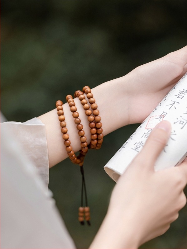 Mala din lemn de santal, 108 mărgele – unisex, colier/brățară, stil retro