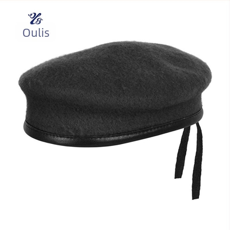 Beret unisex din cașmir, formă domedă, model monocrom, logo brodat, personalizabil