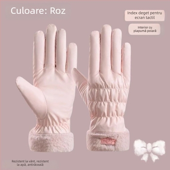 Mănuși de iarnă pentru femei, din material textil, impermeabile, uni, textură embosată