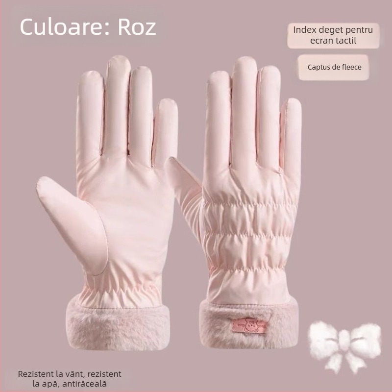 Mănuși de iarnă pentru femei, din material textil, impermeabile, uni, textură embosată
