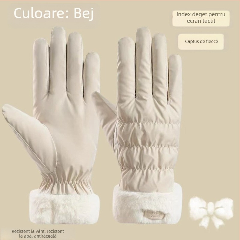 Mănuși de iarnă pentru femei, din material textil, impermeabile, uni, textură embosată