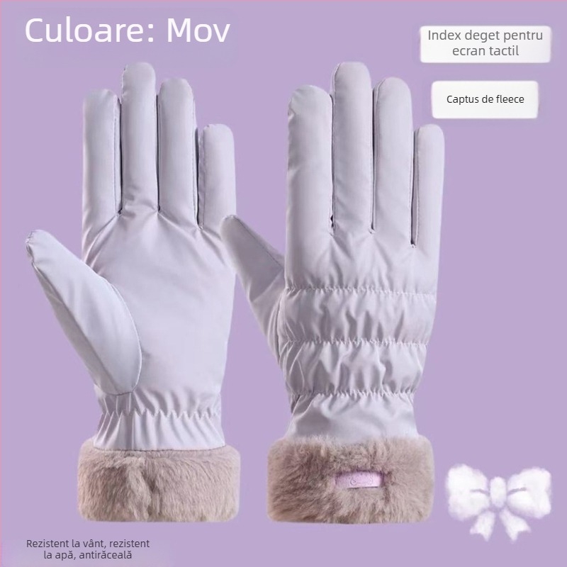 Mănuși de iarnă pentru femei, din material textil, impermeabile, uni, textură embosată
