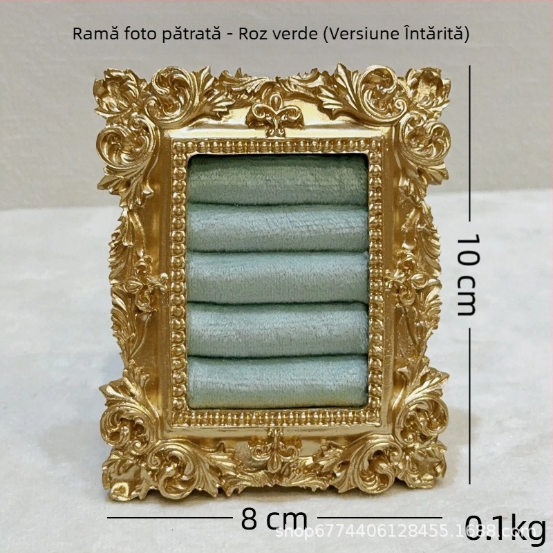 Suport pentru bijuterii vintage - structură metalică, înveliș velur, design pătrat, dintr-o singură piesă, artă metalică