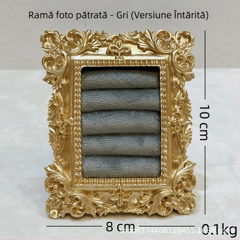 Suport pentru bijuterii vintage - structură metalică, înveliș velur, design pătrat, dintr-o singură piesă, artă metalică