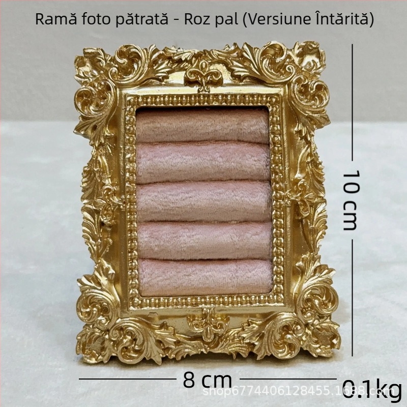 Suport pentru bijuterii vintage - structură metalică, înveliș velur, design pătrat, dintr-o singură piesă, artă metalică