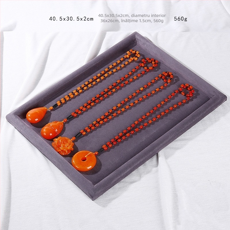 Tavă pentru bijuterii, bază din material textil și carcasă din flanel, formă plată, un singur strat, stil luxos