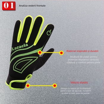Mănuși de ciclism pentru exterior, cu degete întregi, compatibile cu ecran tactil, antiderapante, căptușite cu fleece