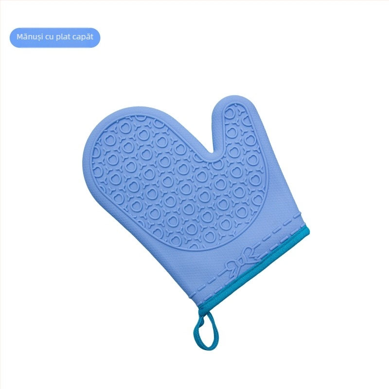 Mănuși de bucătărie din silicon izolante, design scurt cu două degete, antiarși, anti-alunecare, căptușite cu bumbac