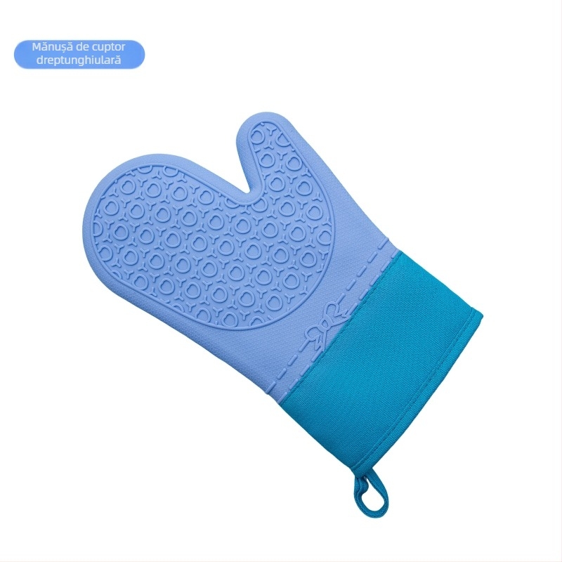 Mănuși de bucătărie din silicon izolante, design scurt cu două degete, antiarși, anti-alunecare, căptușite cu bumbac