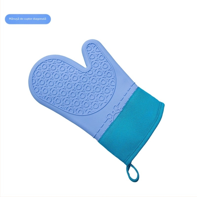 Mănuși de bucătărie din silicon izolante, design scurt cu două degete, antiarși, anti-alunecare, căptușite cu bumbac