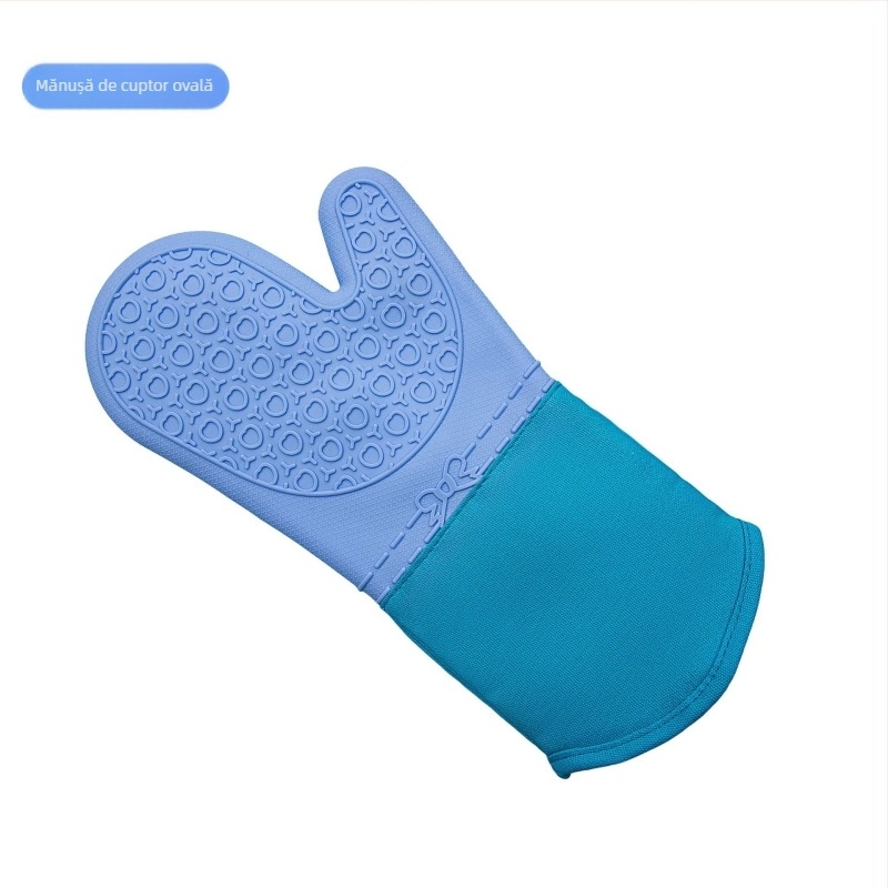 Mănuși de bucătărie din silicon izolante, design scurt cu două degete, antiarși, anti-alunecare, căptușite cu bumbac