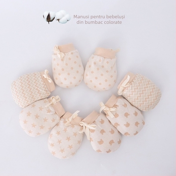 Mănuși pentru bebeluși anti-zgâriere din bumbac tricotat, nou-născuți, ajustabile, model jacquard, unisex, Swan's horn