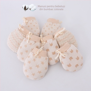 Mănuși pentru bebeluși anti-zgâriere din bumbac tricotat, nou-născuți, ajustabile, model jacquard, unisex, Swan's horn