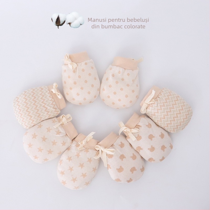 Mănuși pentru bebeluși anti-zgâriere din bumbac tricotat, nou-născuți, ajustabile, model jacquard, unisex, Swan's horn