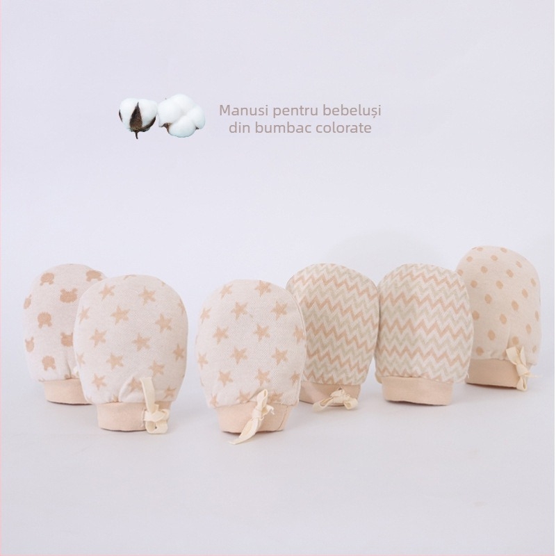 Mănuși pentru bebeluși anti-zgâriere din bumbac tricotat, nou-născuți, ajustabile, model jacquard, unisex, Swan's horn