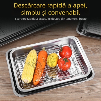 Tavă pătrată din oțel inoxidabil pentru prezentarea alimentelor, cu cadru de control al uleiului și placă de filtrare a uleiului