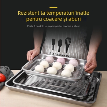Tavă pătrată din oțel inoxidabil pentru prezentarea alimentelor, cu cadru de control al uleiului și placă de filtrare a uleiului