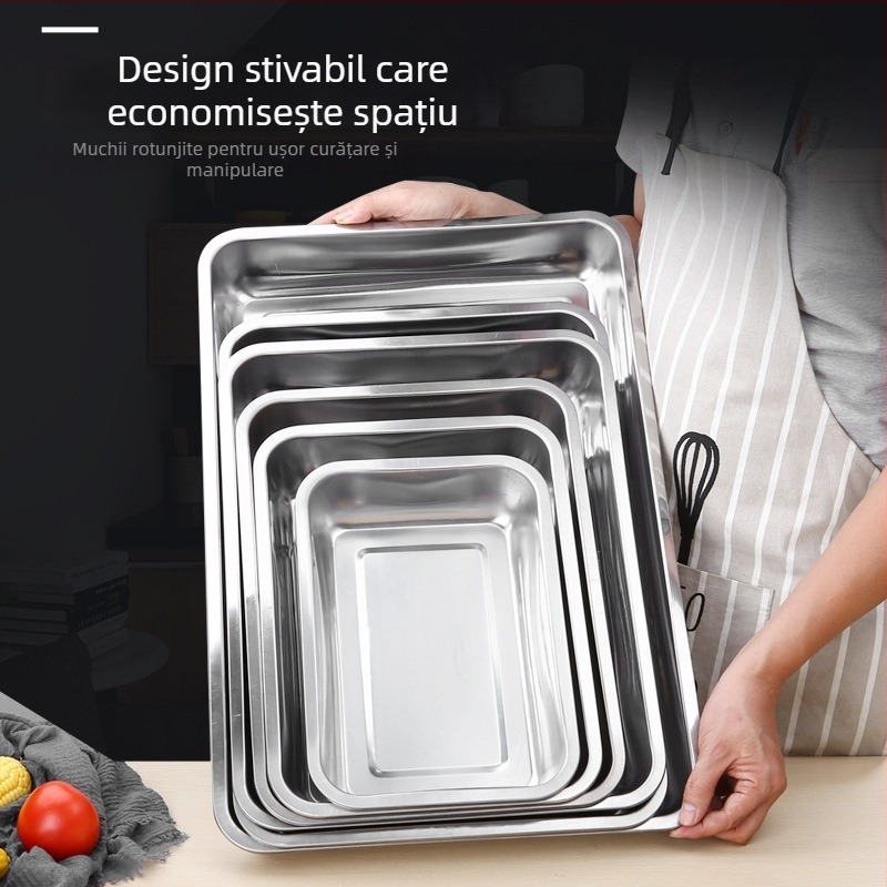 Tavă pătrată din oțel inoxidabil pentru prezentarea alimentelor, cu cadru de control al uleiului și placă de filtrare a uleiului