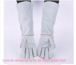 Mănuși de sudură din piele de vită — două straturi, izolați termic, rezistenți la mușcături și zgârieturi; destinate sudurii electrice și construcțiilor navale