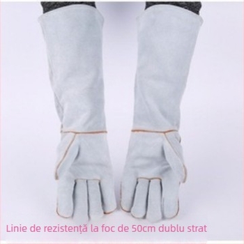 Mănuși de sudură din piele de vită — două straturi, izolați termic, rezistenți la mușcături și zgârieturi; destinate sudurii electrice și construcțiilor navale