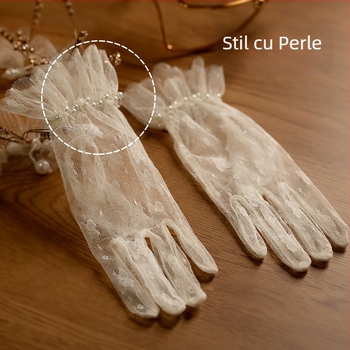 Mănuși de mireasă scurte din plasă, cu funda elegantă, accesoriu decorativ pentru nuntă, potrivite pentru toate anotimpurile