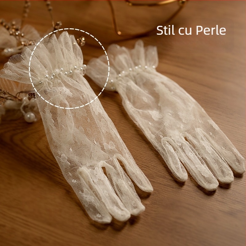 Mănuși de mireasă scurte din plasă, cu funda elegantă, accesoriu decorativ pentru nuntă, potrivite pentru toate anotimpurile
