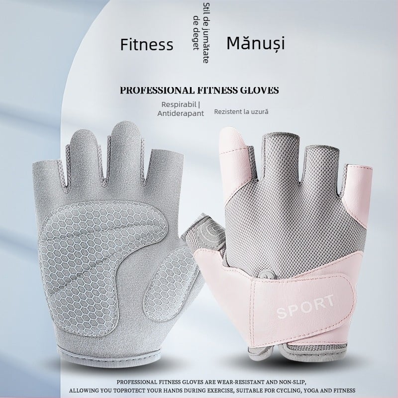 Mănuși jumătate de deget pentru fitness, antiaderante, respirante, din poliester (61-70%), pentru ciclism, yoga și pilates