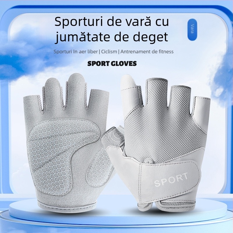 Mănuși jumătate de deget pentru fitness, antiaderante, respirante, din poliester (61-70%), pentru ciclism, yoga și pilates