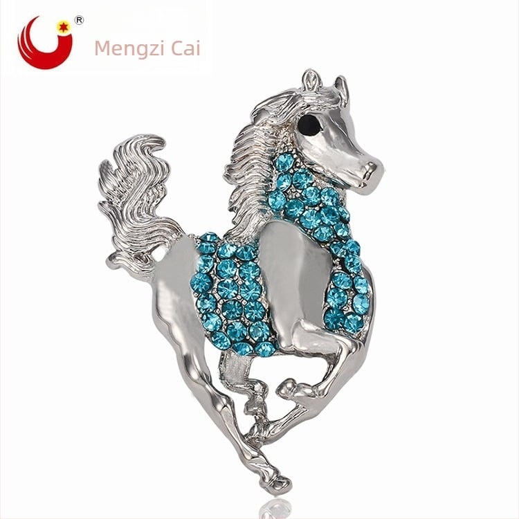 Broșă cu cal zodiacal, unisex, stil retro, din aliaj, cu inserție de diamante