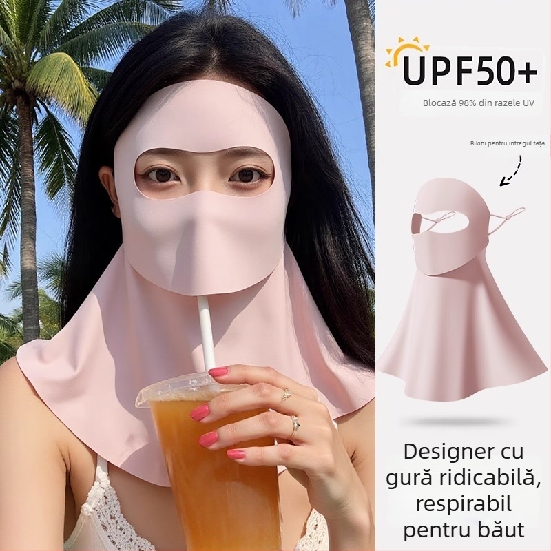 Mască de protecție solară pentru față, din nylon (voal ice silk), conținutul principalului material 71–80%, acoperire completă a feței