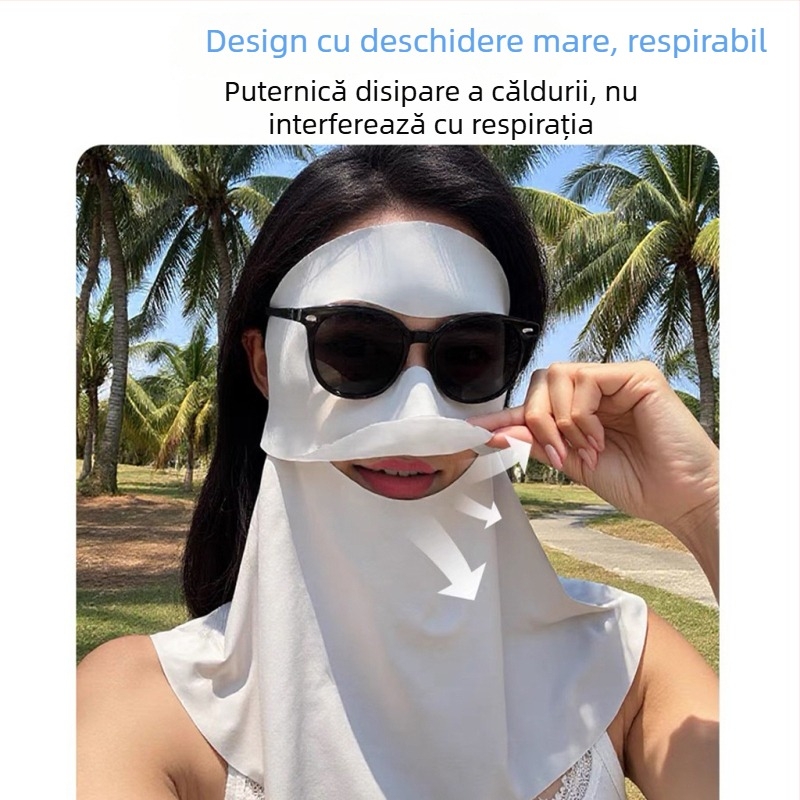 Mască de protecție solară pentru față, din nylon (voal ice silk), conținutul principalului material 71–80%, acoperire completă a feței