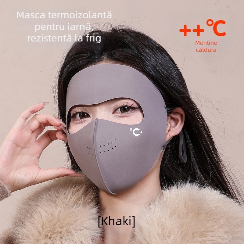 Mască de față caldă cu protecție solară, unisex, cusută, cu curele pentru urechi, monocrom (toamnă–iarna)