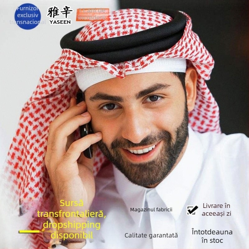 Șal pentru cap din bumbac, stil retro-etic, pătrat, țesut manual cu croșetă, decorativ pentru bărbați