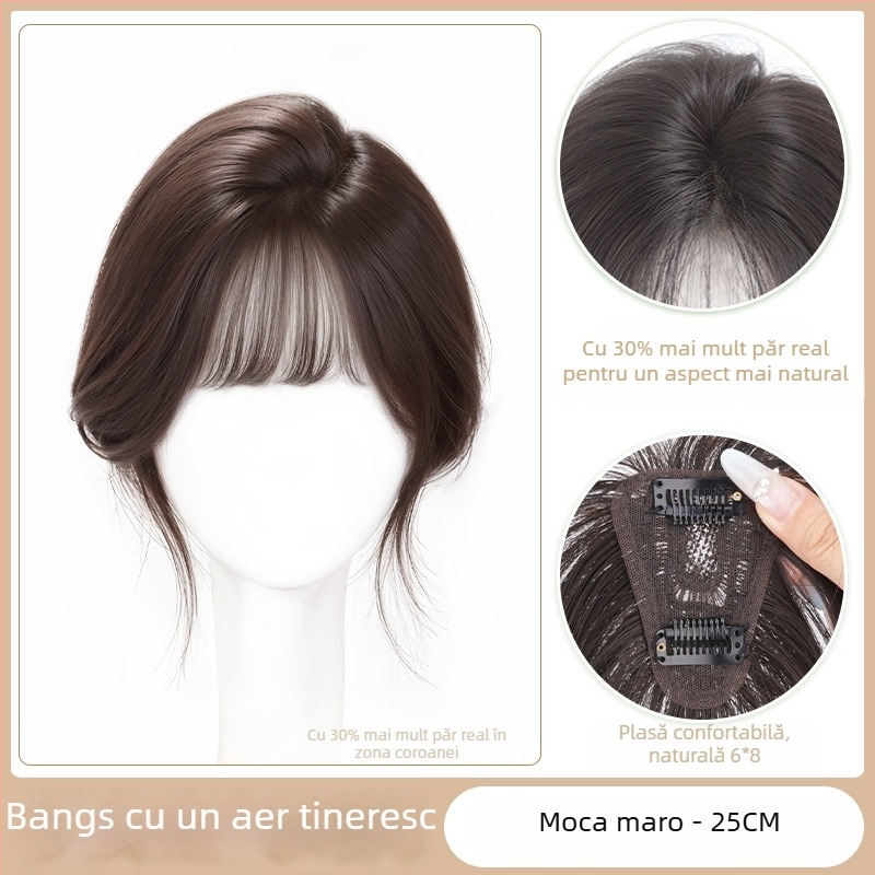 Perucă pentru femei cu înlocuire a părului în partea superioară pentru creșterea volumului, aspect natural invizibil, păr real complet, breton fără urme (drept sau înclinat)