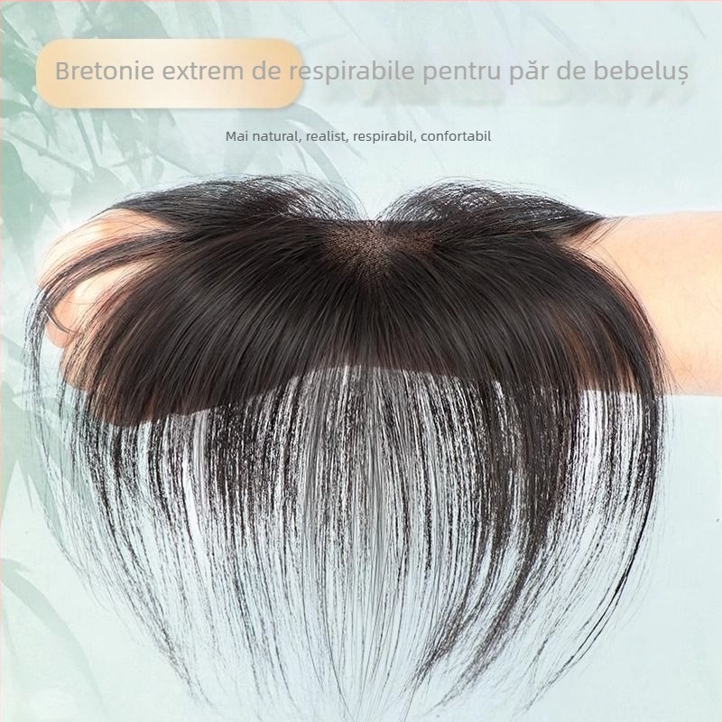 Perucă cu breton Lanugo pentru femei, țesută manual, păr uman, acoperire a părului alb, poate fi vopsită sau periată