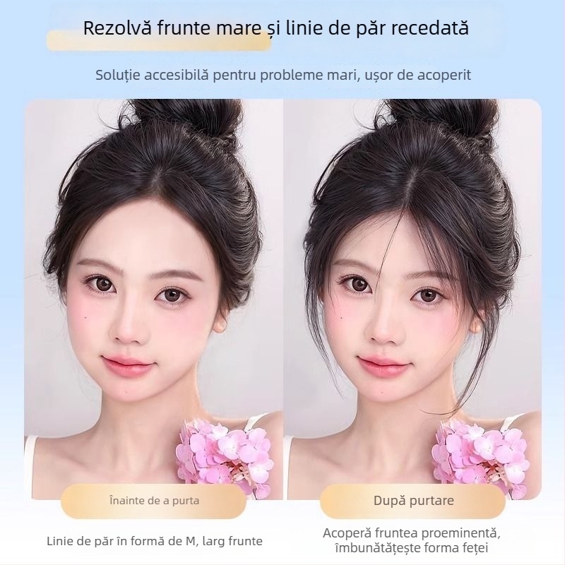 Perucă cu breton Lanugo pentru femei, țesută manual, păr uman, acoperire a părului alb, poate fi vopsită sau periată