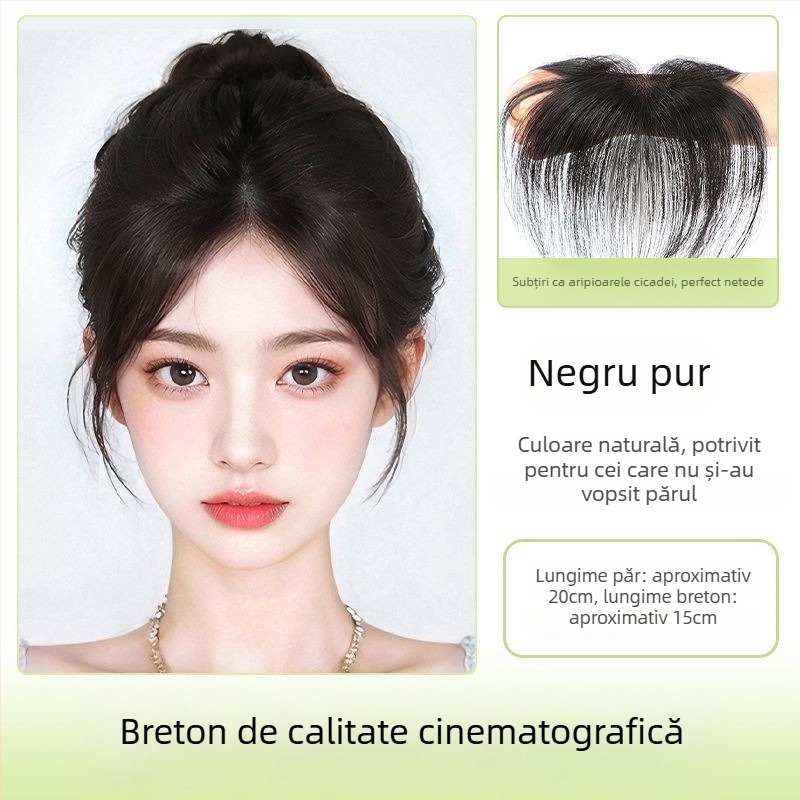 Perucă cu breton Lanugo pentru femei, țesută manual, păr uman, acoperire a părului alb, poate fi vopsită sau periată