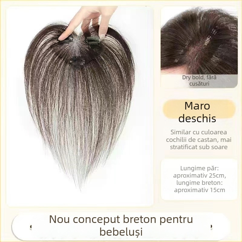 Perucă cu breton Lanugo pentru femei, țesută manual, păr uman, acoperire a părului alb, poate fi vopsită sau periată