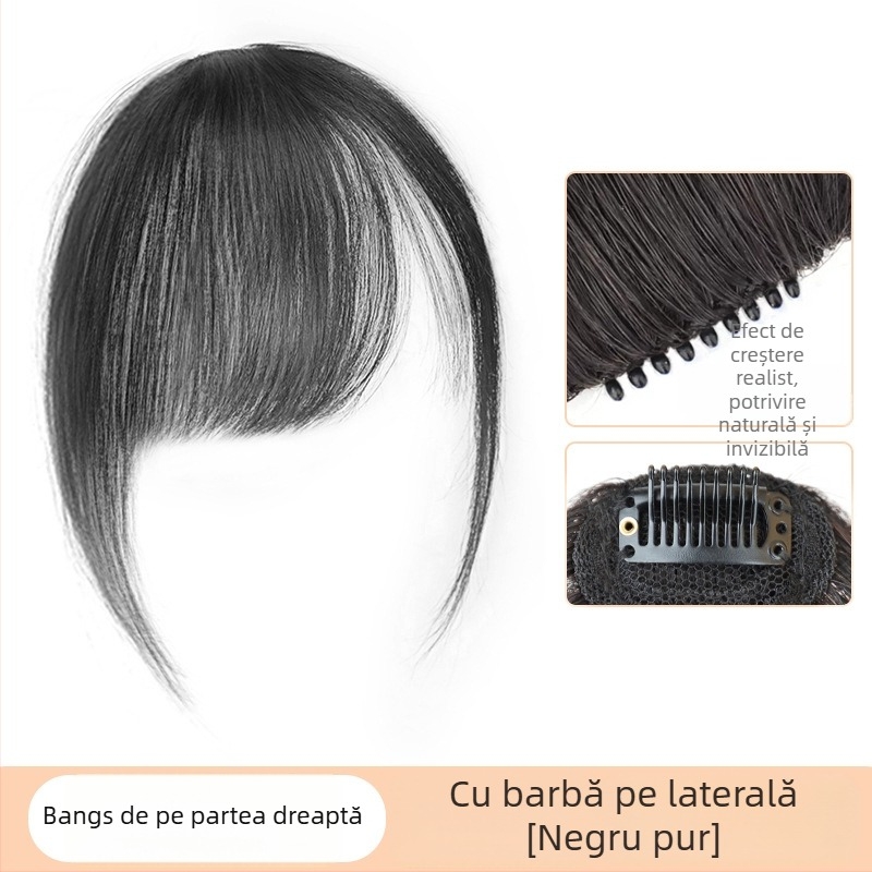 Perucă cu breton din păr real uman, breton oblic, partea superioară fără cusături, poate fi vopsită sau îngrijită