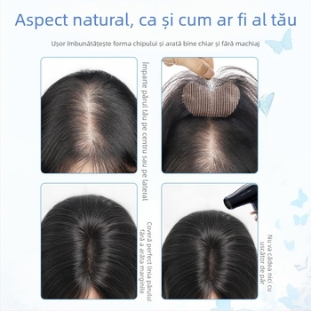 Piesă de perucă Velcro pentru femei — păr uman, țesut manual complet, linie dreaptă, poate fi vopsit și tratat, îmbunătățește linia părului