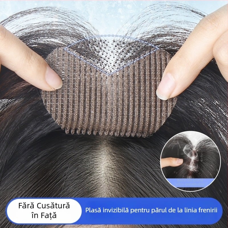 Piesă de perucă Velcro pentru femei — păr uman, țesut manual complet, linie dreaptă, poate fi vopsit și tratat, îmbunătățește linia părului