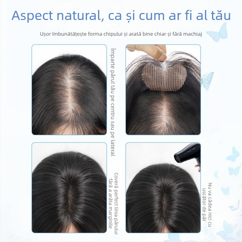 Piesă de perucă Velcro pentru femei — păr uman, țesut manual complet, linie dreaptă, poate fi vopsit și tratat, îmbunătățește linia părului