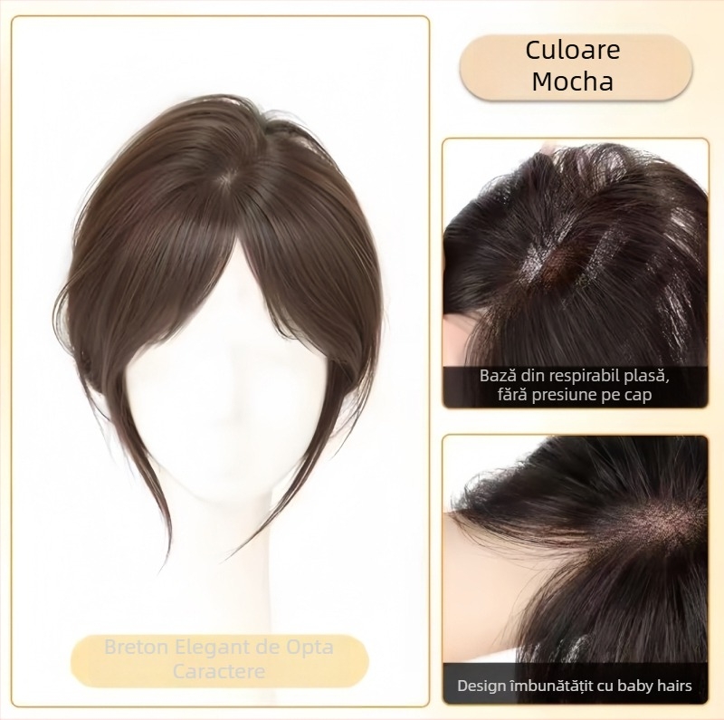 Perucă – drept, ţesut manual; păr real uman; model 7*11 cloud gauze; potrivit pentru doamne; poate fi vopsită și tratată cu perm