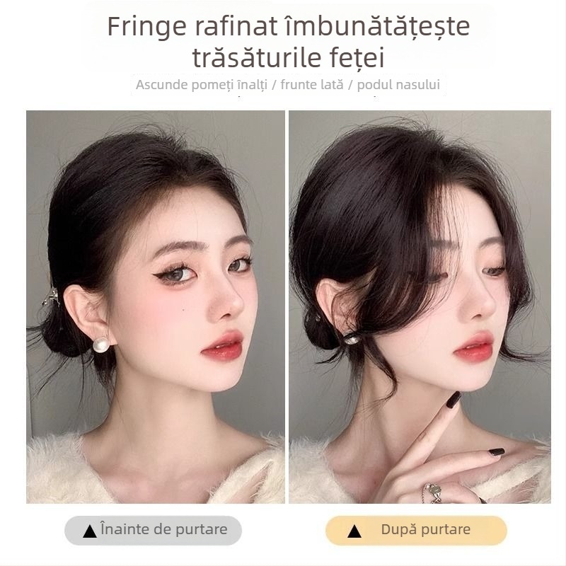 Perucă cu breton diagonal pentru femei — fibre rezistente la căldură; linie naturală a liniei părului; potrivită pentru orice formă a feței; nu se poate perma sau vopsi