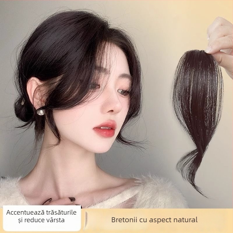 Perucă cu breton diagonal pentru femei — fibre rezistente la căldură; linie naturală a liniei părului; potrivită pentru orice formă a feței; nu se poate perma sau vopsi