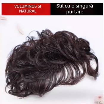 Perucă pentru femei cu păr scurt buclat, stil natural, breton înclinat, fibre rezistente la temperatură, construcție cu mecanism