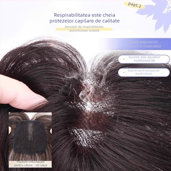 Piesă de păr din păr natural pentru femei, cu Velcro, bază din plasă ultra-subțire și respirabilă, textură pufoasă, pentru zona de vârf a capului, coroană înaltă