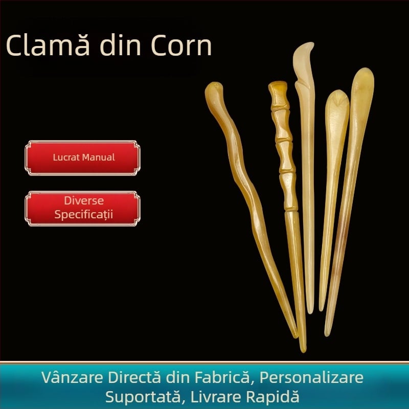 Știft de păr din corn natural, stil antic, pentru coc, design simplu și modern, accesorii pentru păr femei