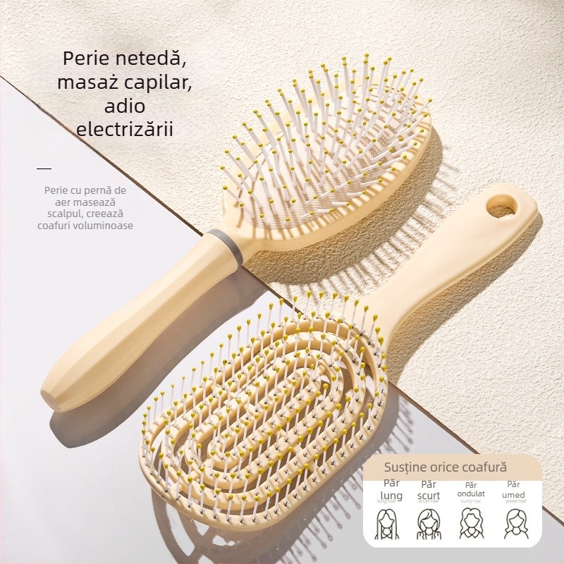 Pieptene cu pernă de aer pentru păr lung – set, material ABS, masaj al scalpului